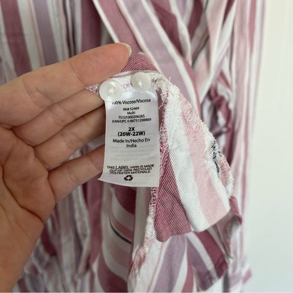 Terra & Sky Womens Top Plus Size 2X 20W-22W Pockets Striped Button Up Pink - Picture 4 of 6